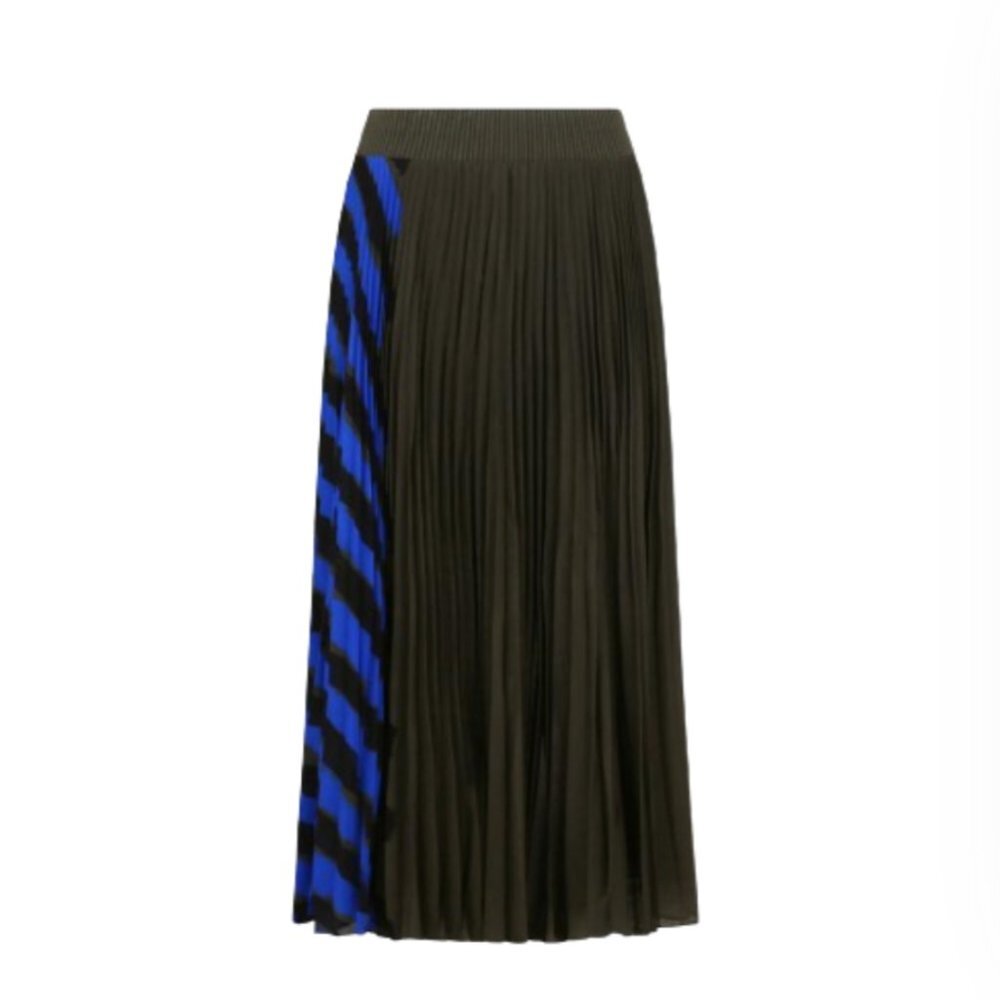 Proenza Schouler Stripe Pleated Midi Skirt Womens 2 Green Blue Black High Rise